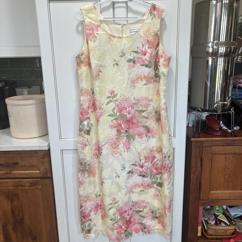 KARIN STEVENS DRESS A-Line Sleeveless YELLOW Floral Design Dress Size 18 Easter